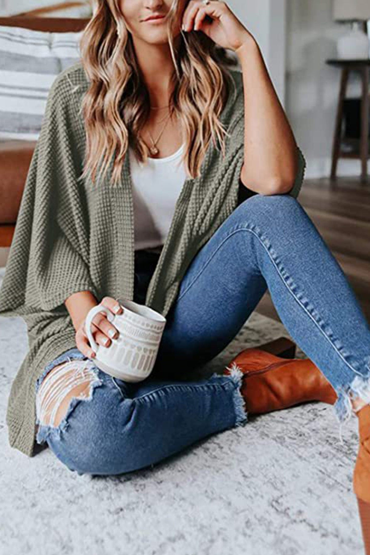 Arolora solid-half-sleeve-wrap-cardigan