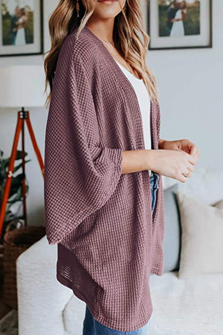 Arolora solid-half-sleeve-wrap-cardigan