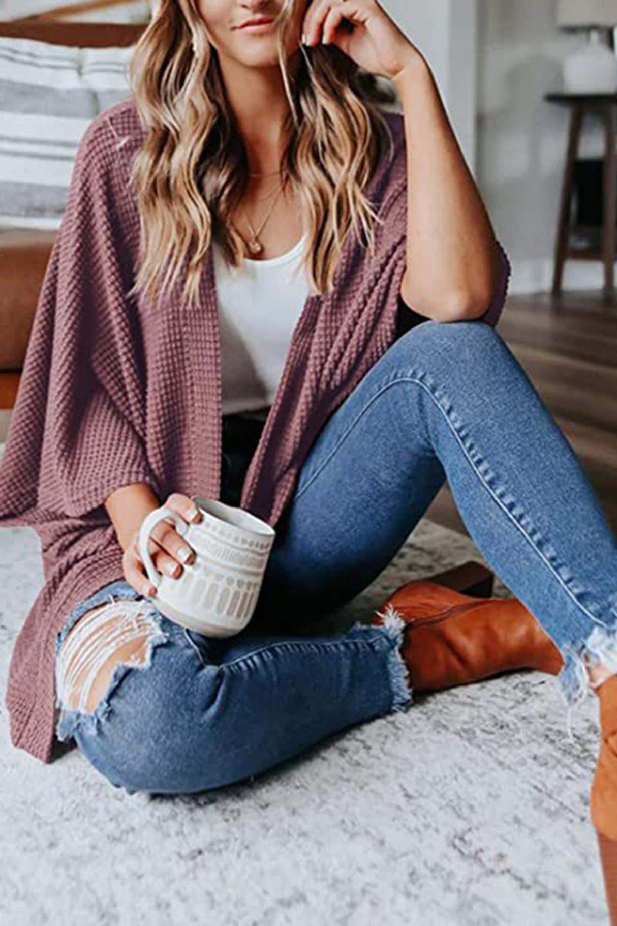 Arolora solid-half-sleeve-wrap-cardigan