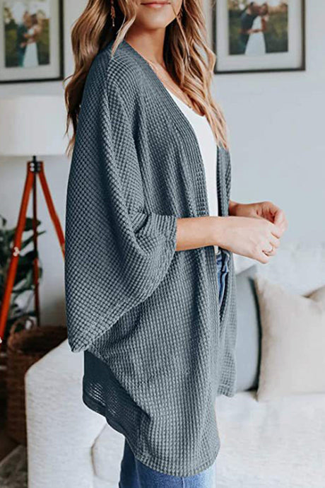 Arolora solid-half-sleeve-wrap-cardigan