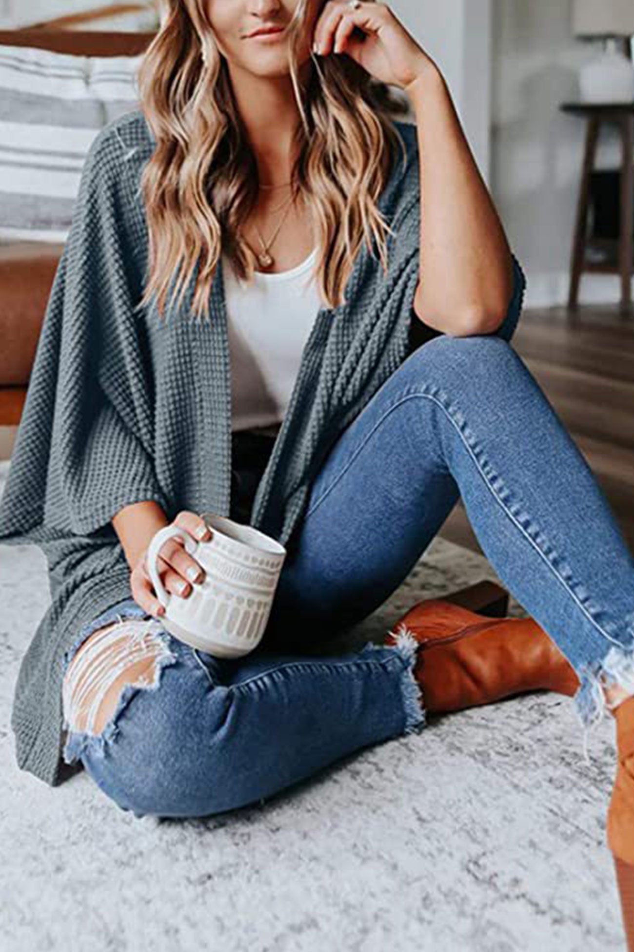 Arolora solid-half-sleeve-wrap-cardigan