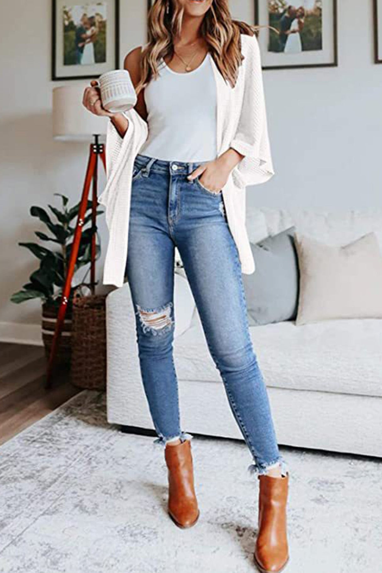 Arolora solid-half-sleeve-wrap-cardigan