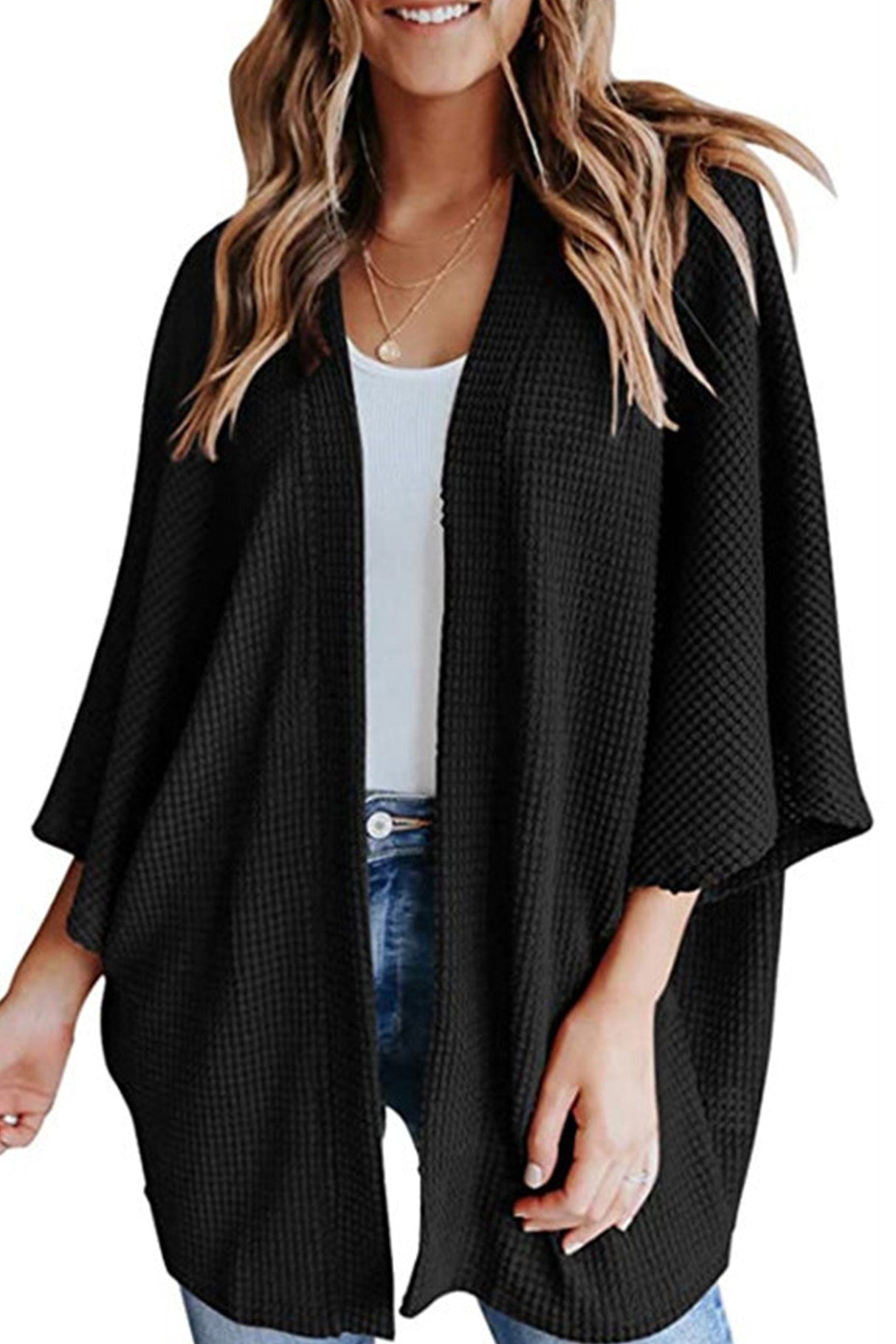 Arolora solid-half-sleeve-wrap-cardigan