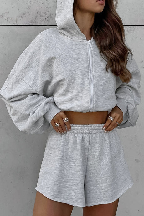 Arolora solid-hoodie-crop-top-shorts-set