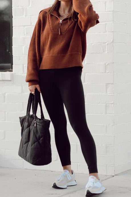 Solid Lapel Zipper Sweater