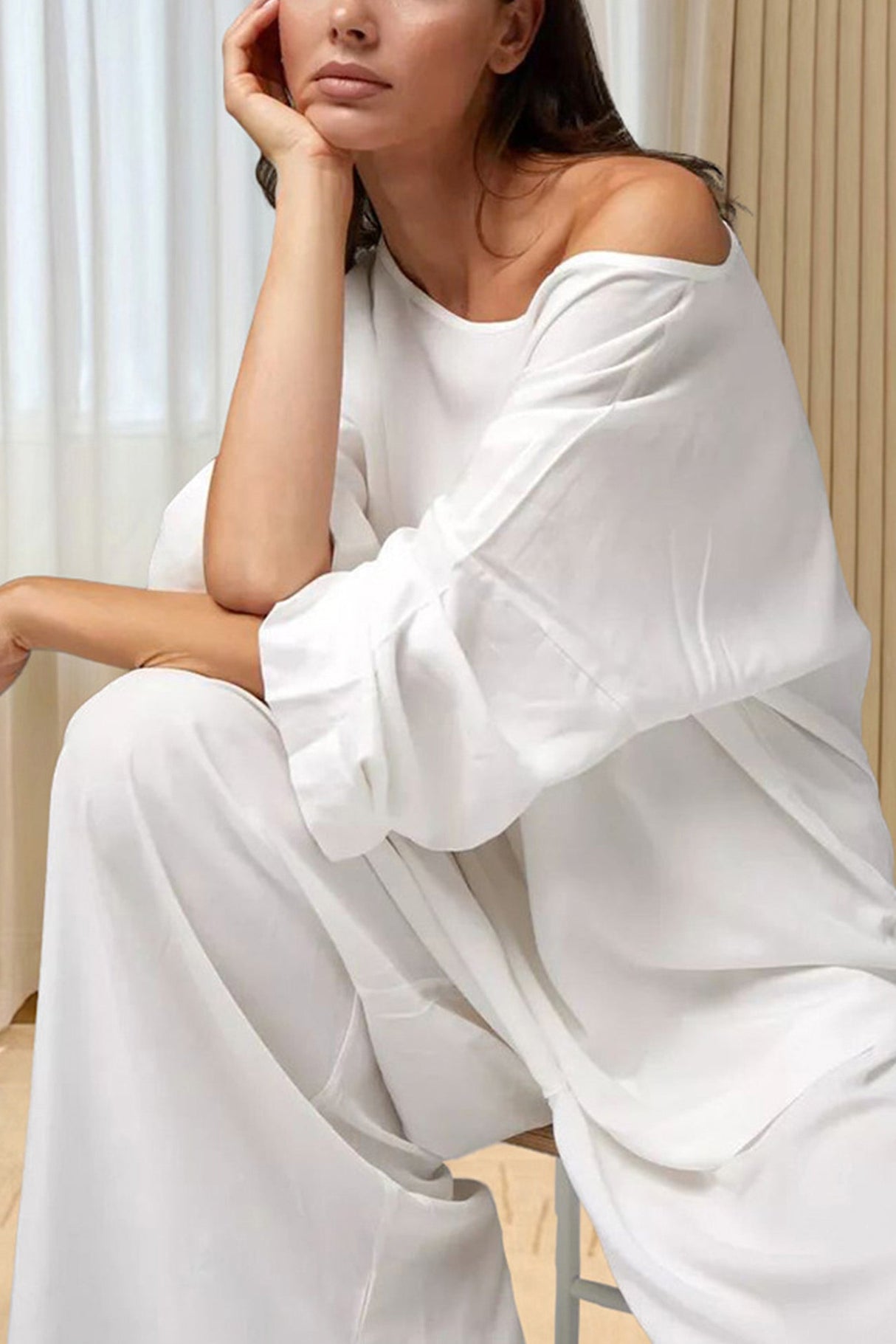 Arolora solid-long-sleeve-oversized-loungewear