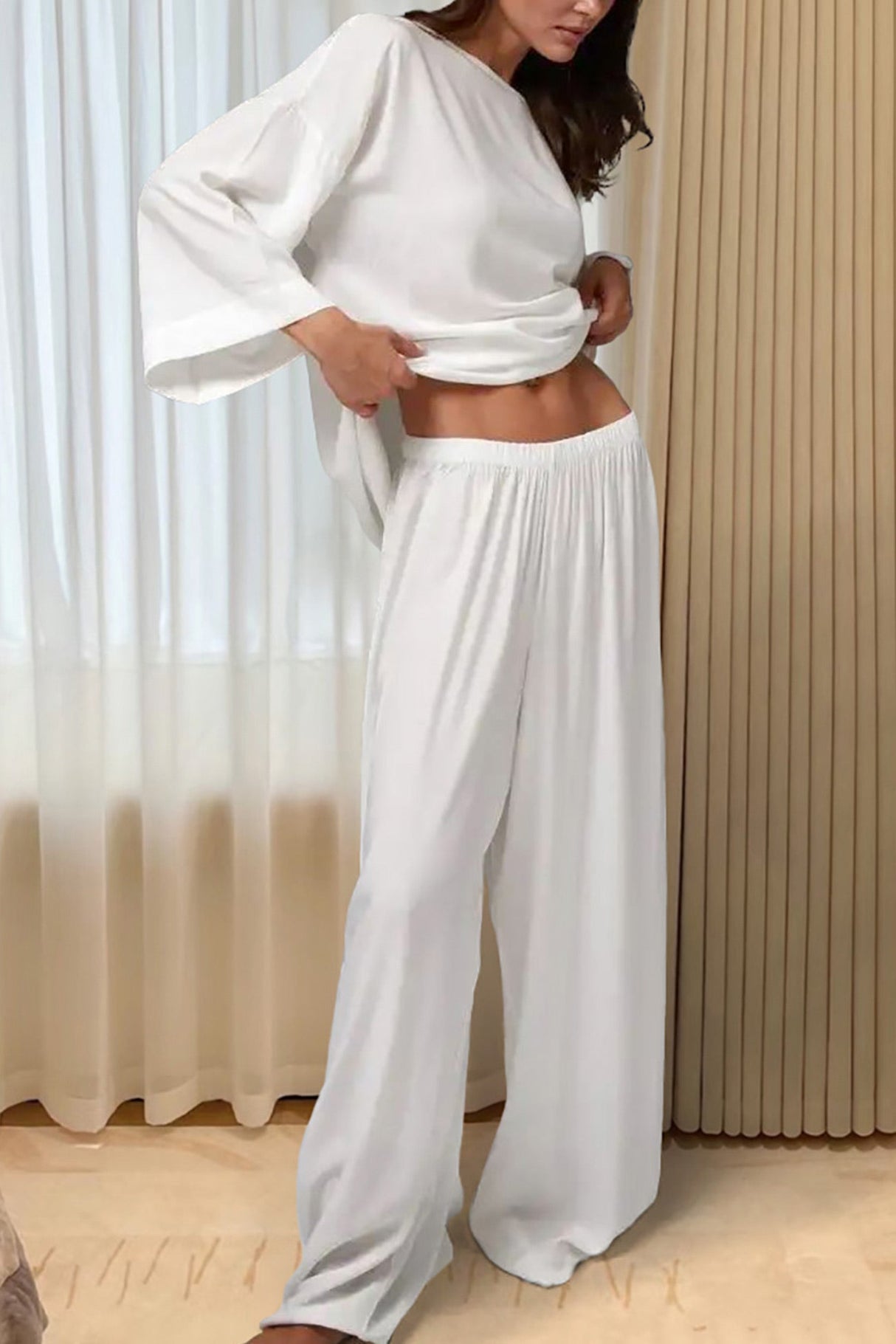 Arolora solid-long-sleeve-oversized-loungewear