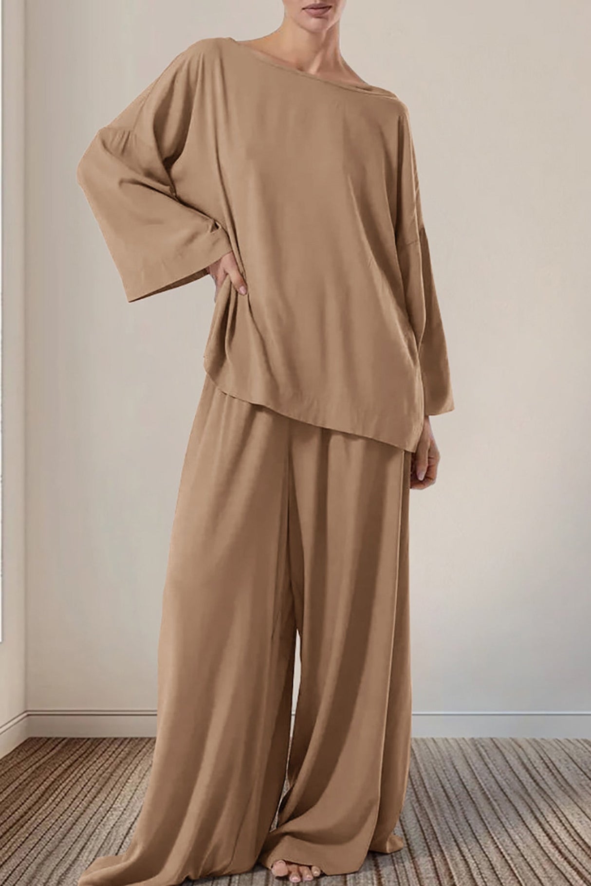 Arolora solid-long-sleeve-oversized-loungewear