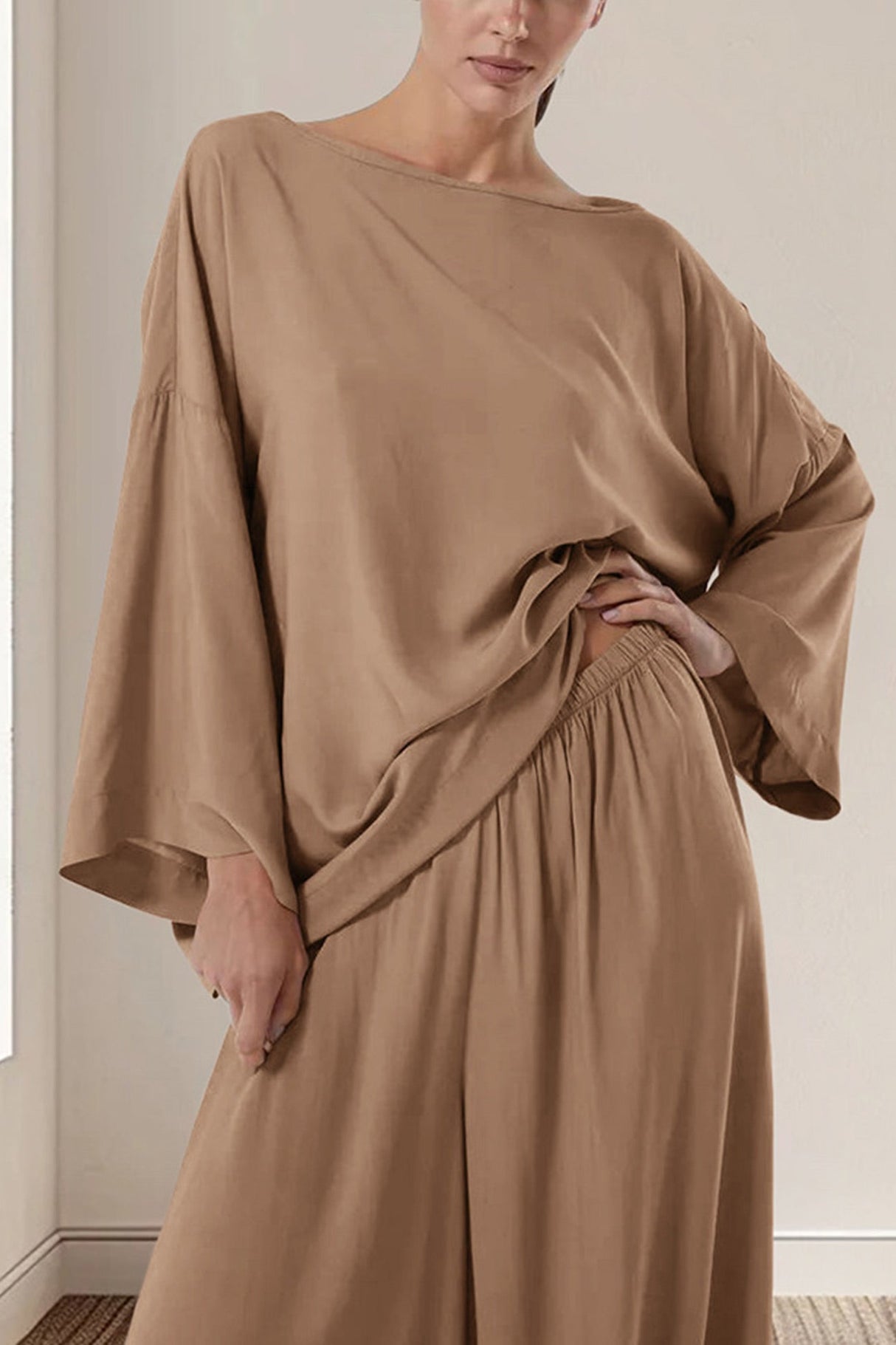 Arolora solid-long-sleeve-oversized-loungewear