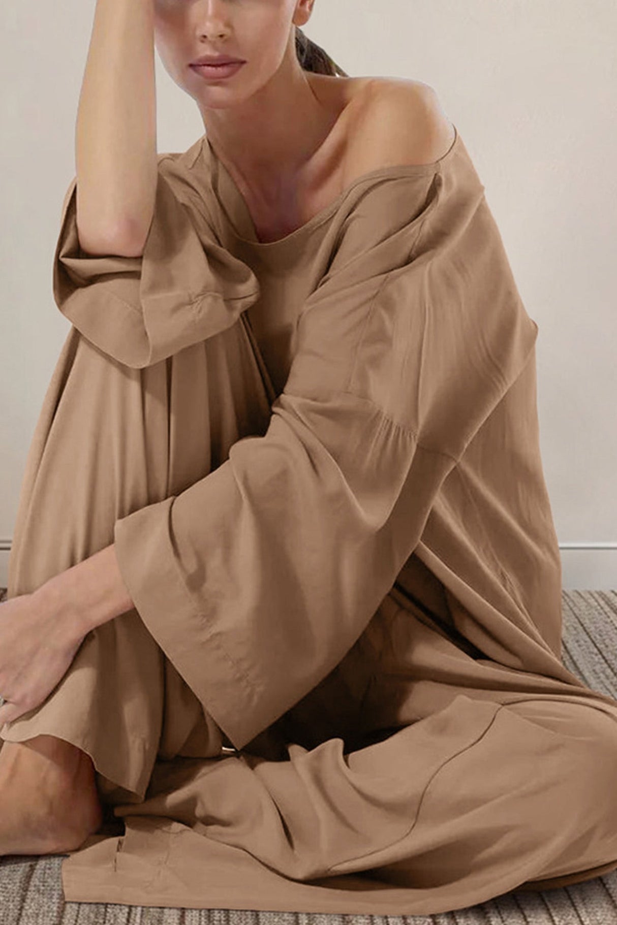 Arolora solid-long-sleeve-oversized-loungewear