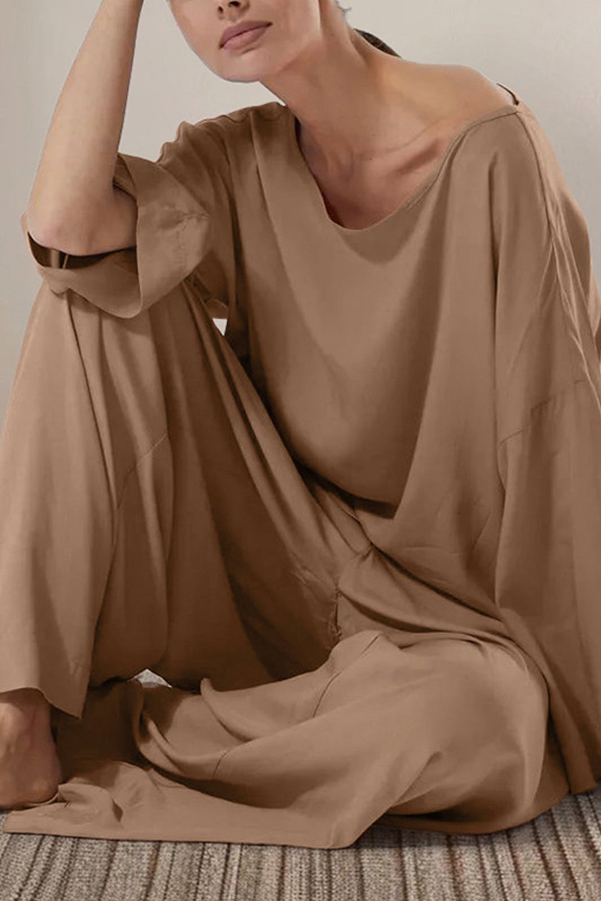 Arolora solid-long-sleeve-oversized-loungewear