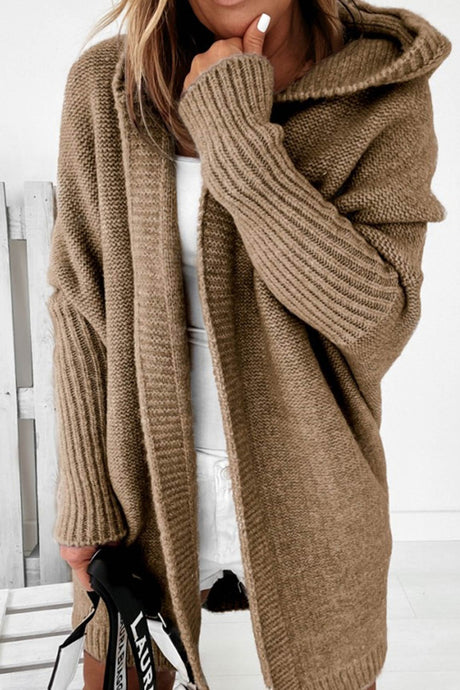 Solid Open Front Hoodie Cardigan