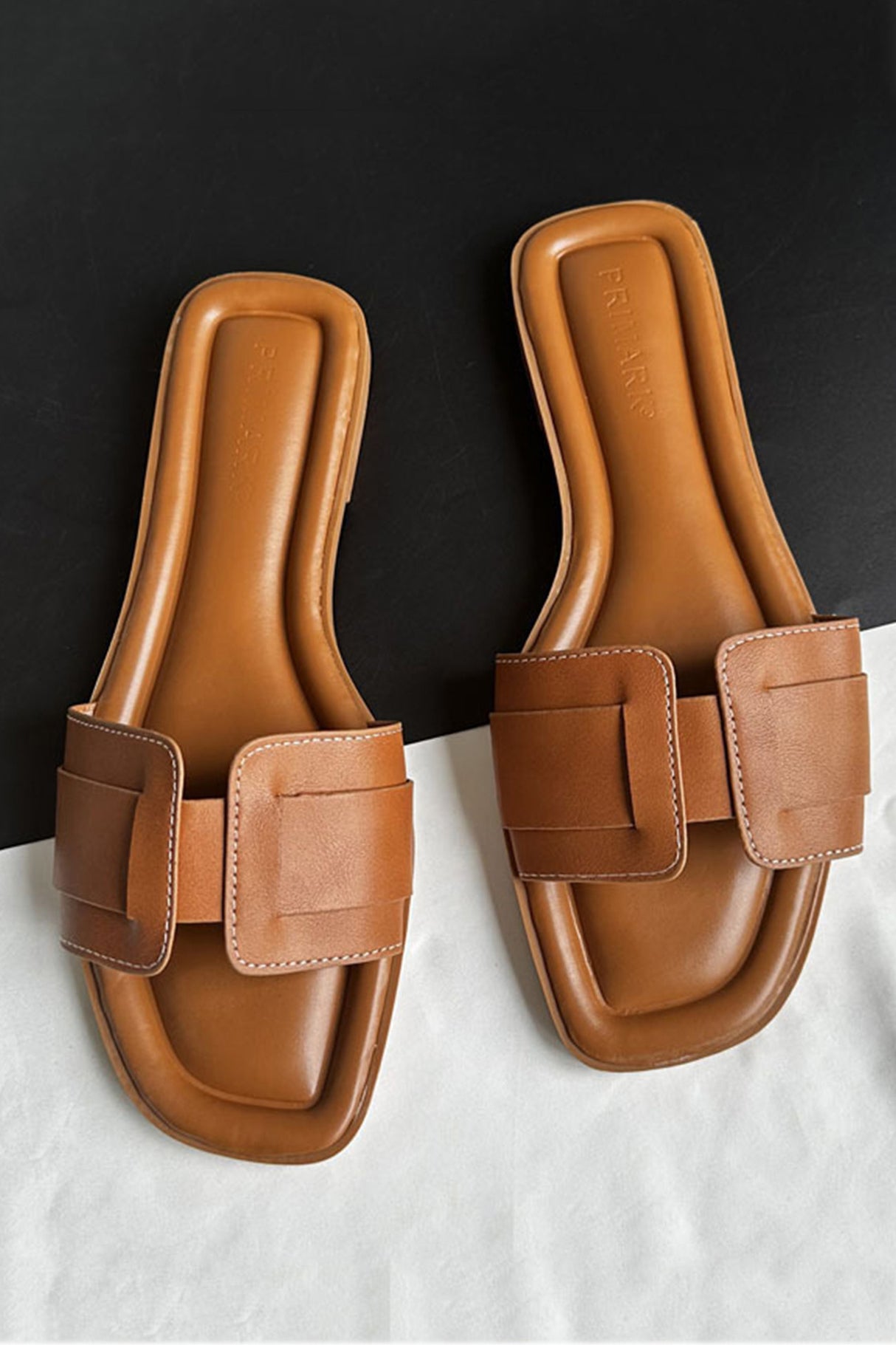 Solid PU Flat Sandals