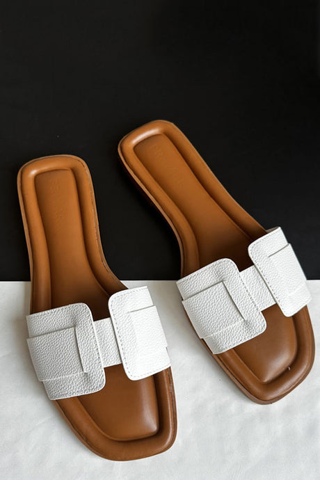 Solid PU Flat Sandals