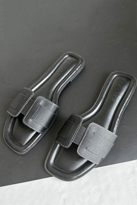 Solid PU Flat Sandals