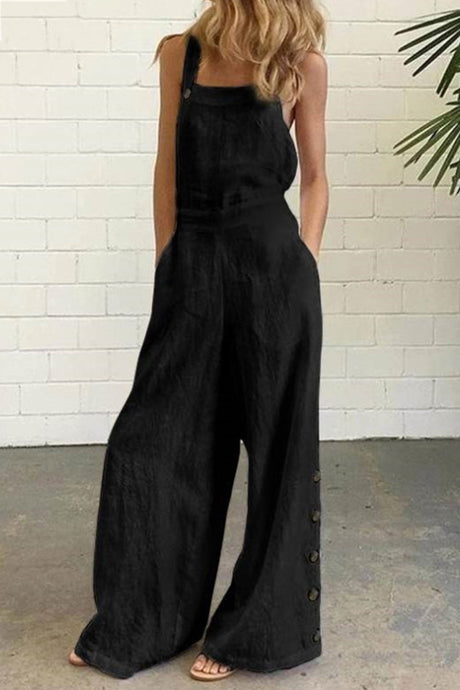 Solid Pocketed Single-breasted Slit Overalls