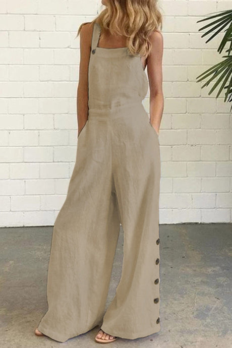 Solid Pocketed Single-breasted Slit Overalls
