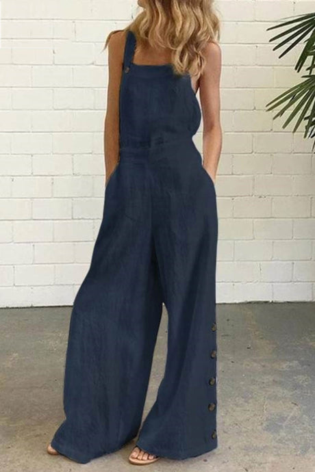 Solid Pocketed Single-breasted Slit Overalls