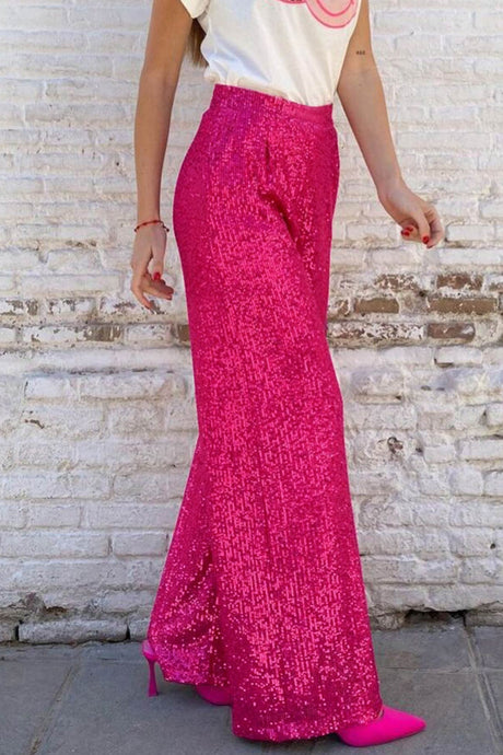 Arolora Solid Sequins Straight Long Pants