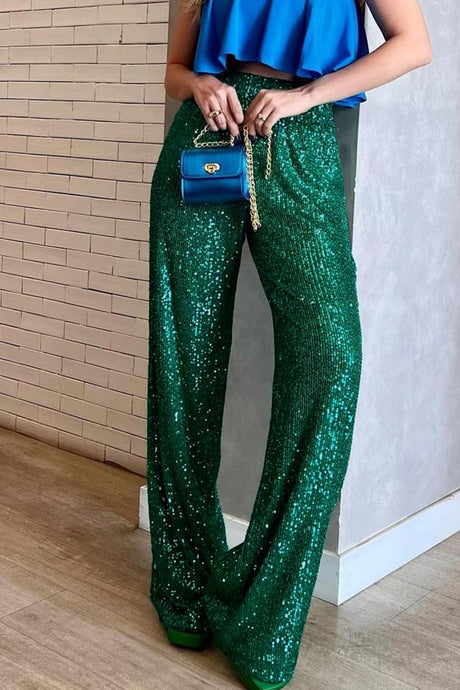 Arolora Solid Sequins Straight Long Pants