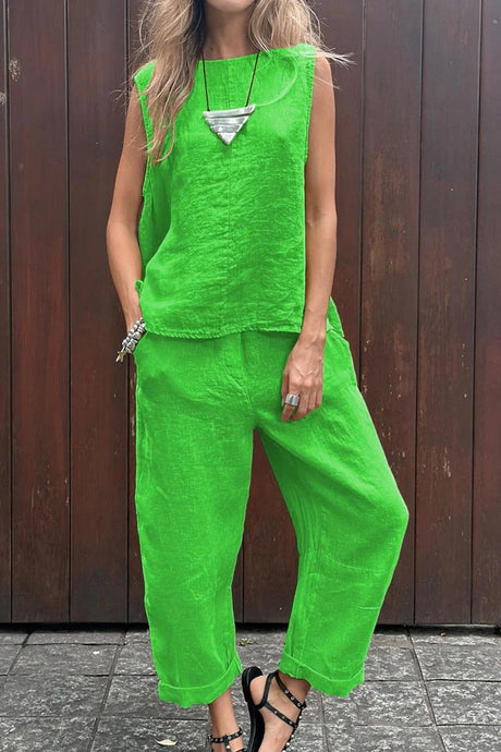 Solid Tank Top Long Pants Set
