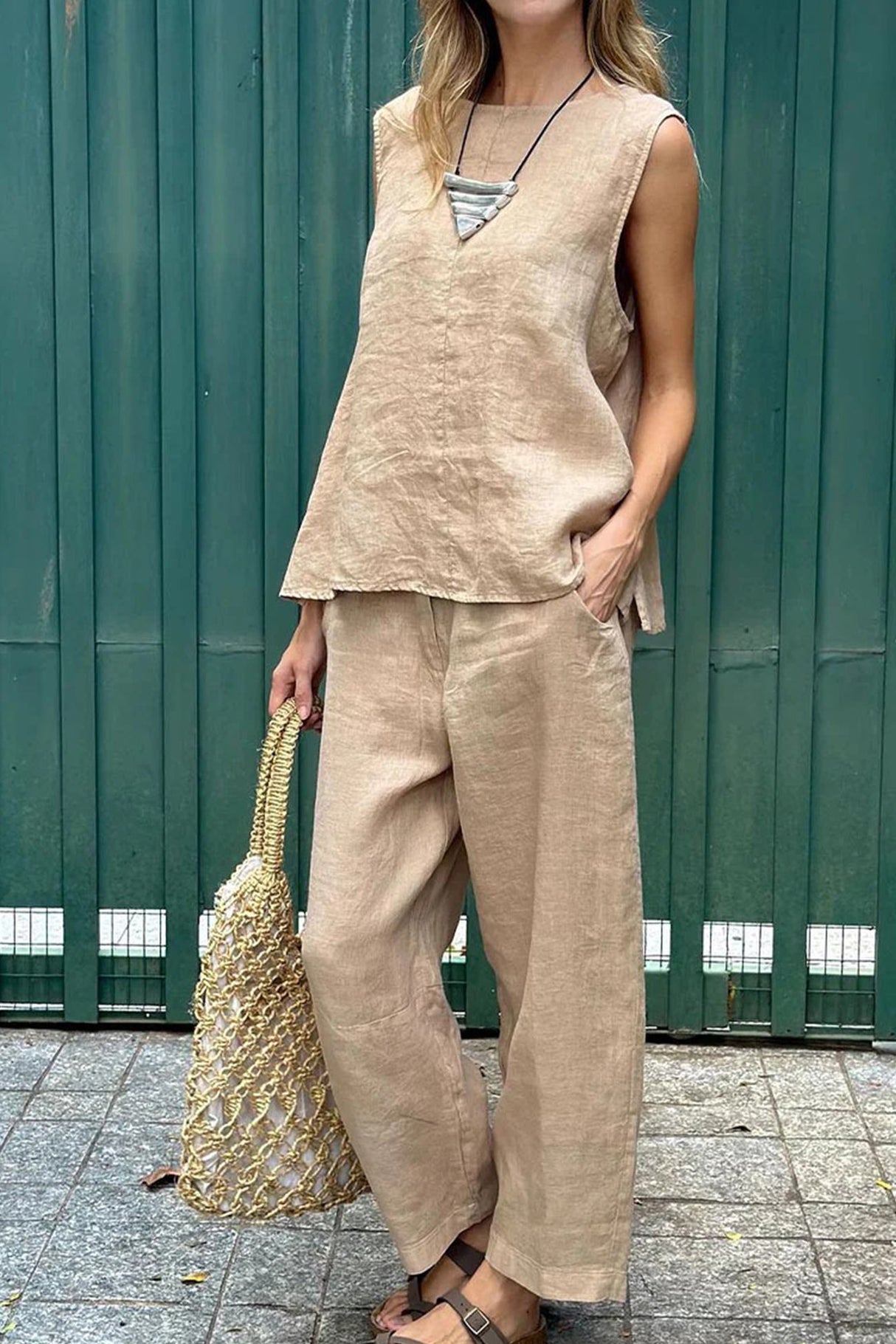 Solid Tank Top Long Pants Set