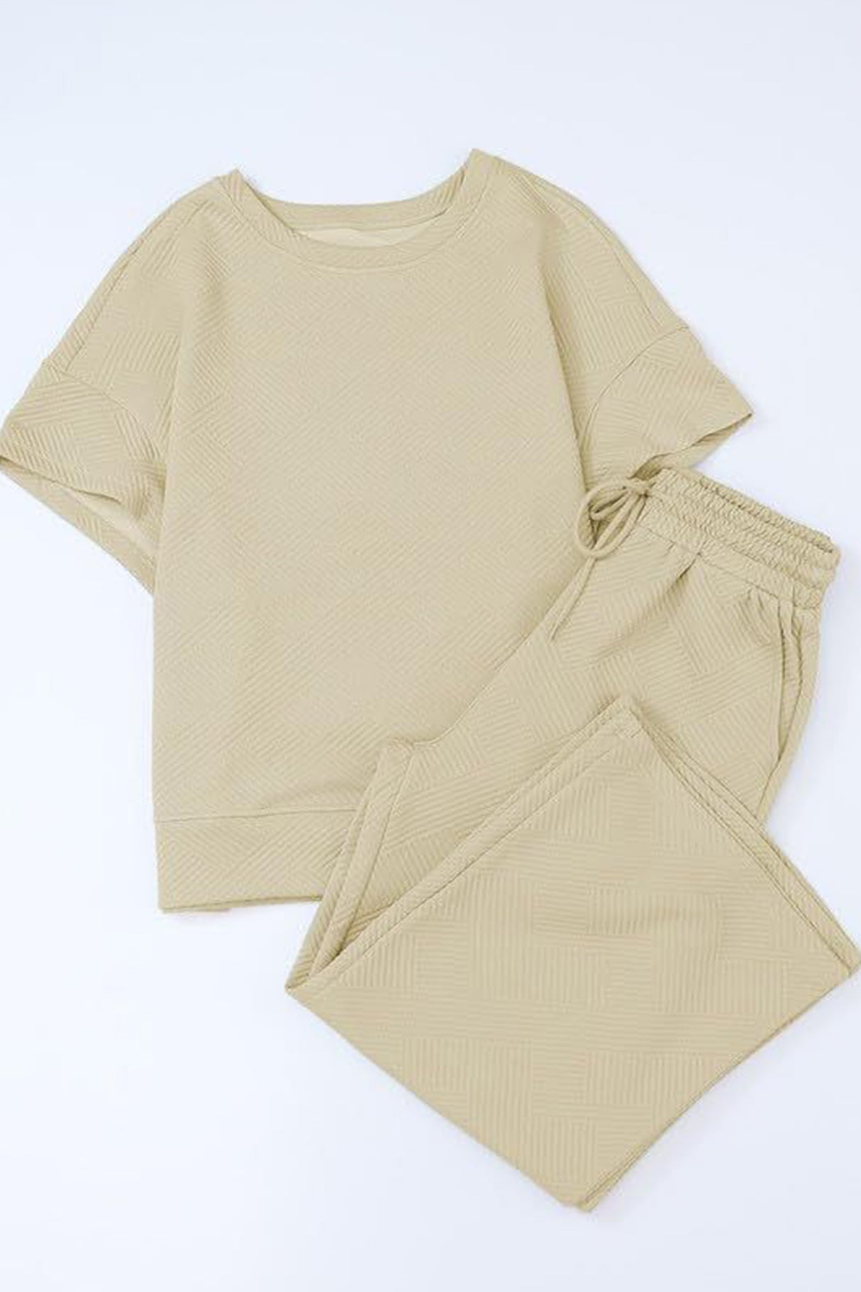 Solid Textured T-shirt Long Pants Set
