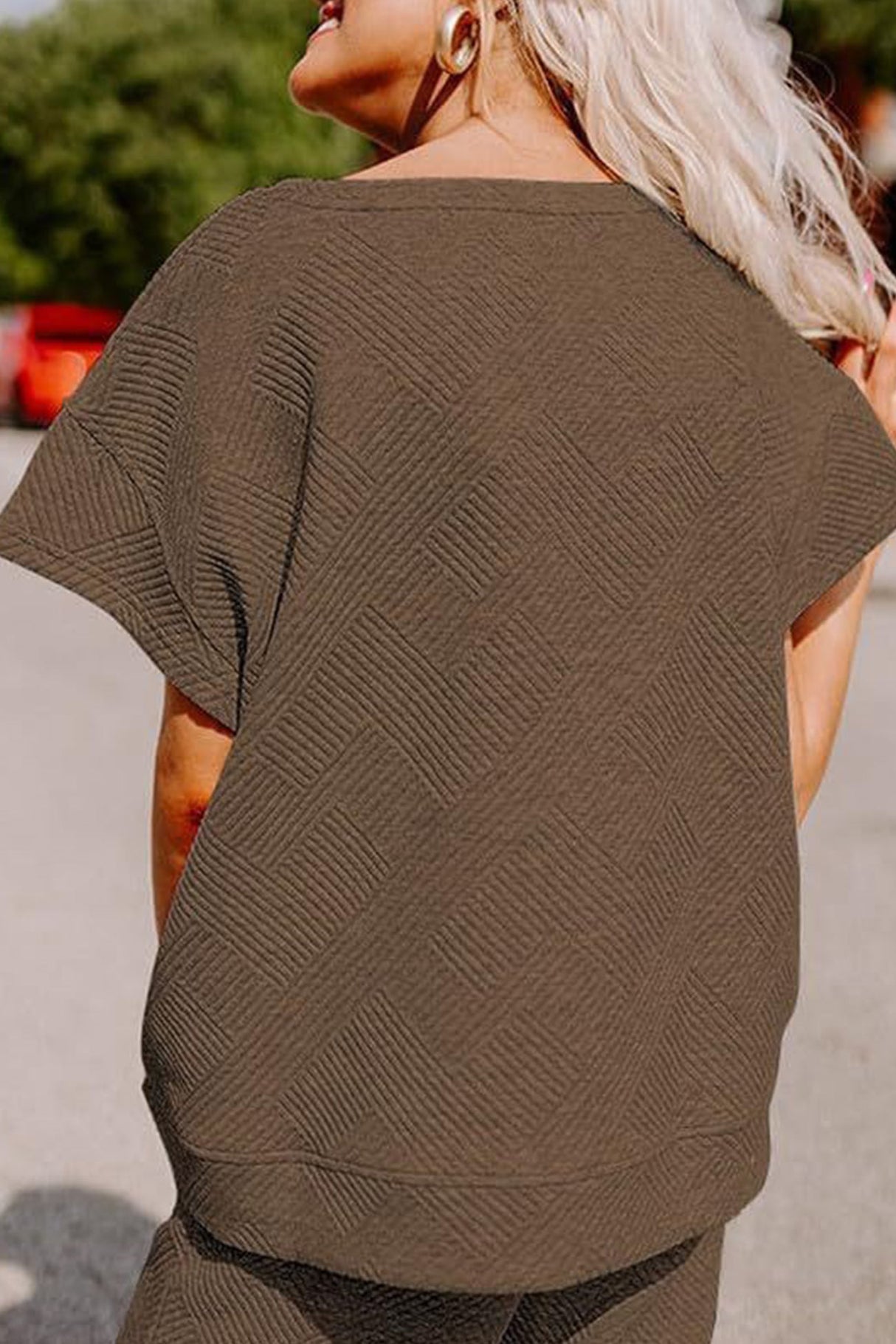 Solid Textured T-shirt Long Pants Set