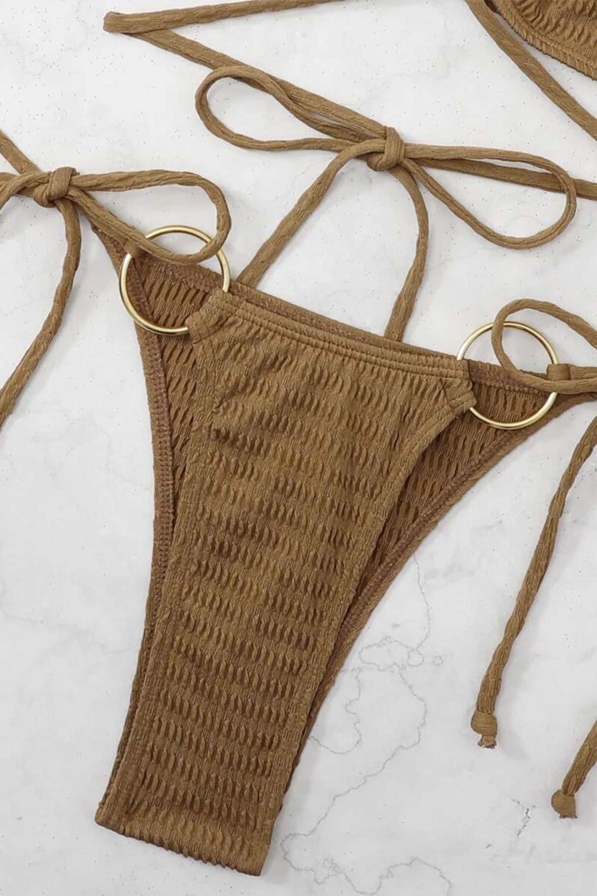 Solid Tie-up Metal Buckle Bikini Suits