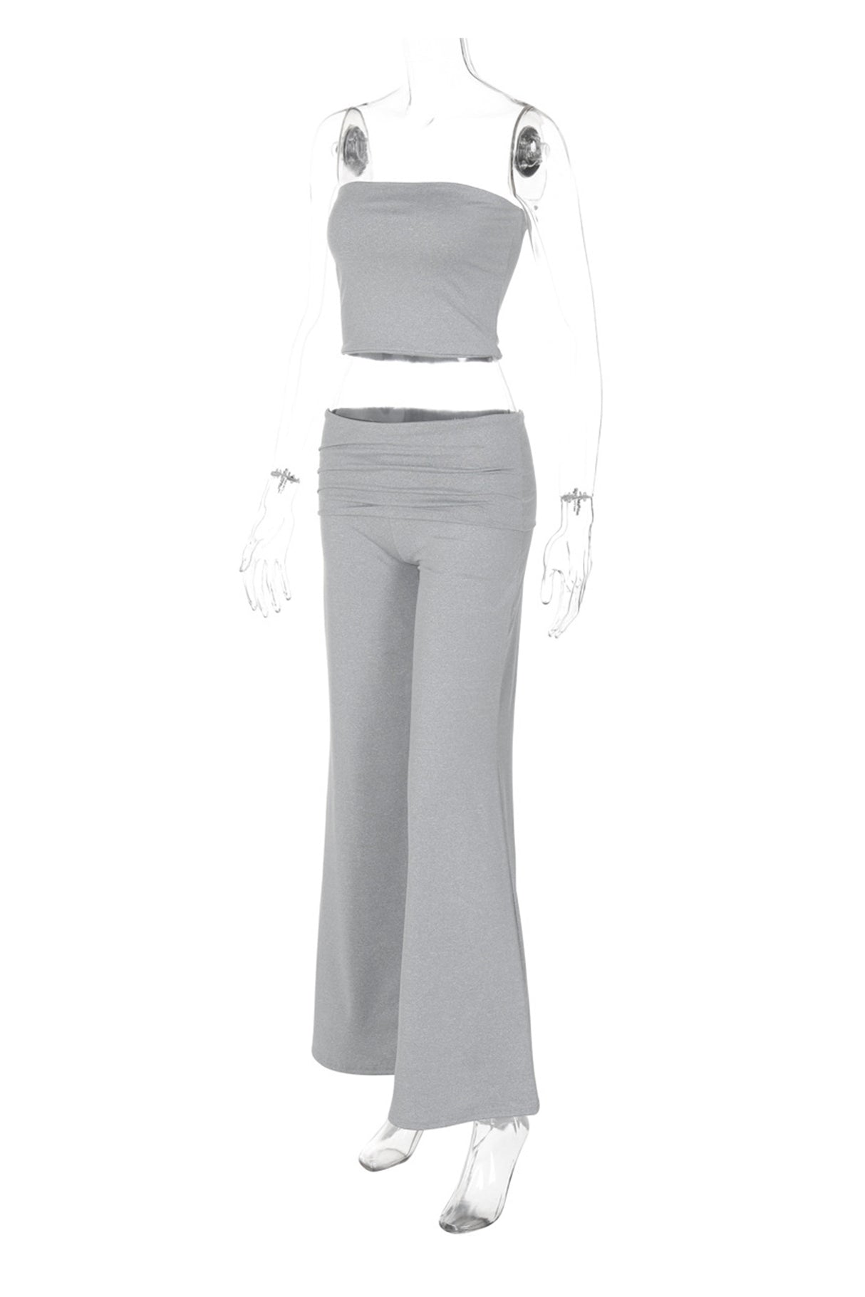 Arolora Solid Tube Top Stacking Flare Pants Set