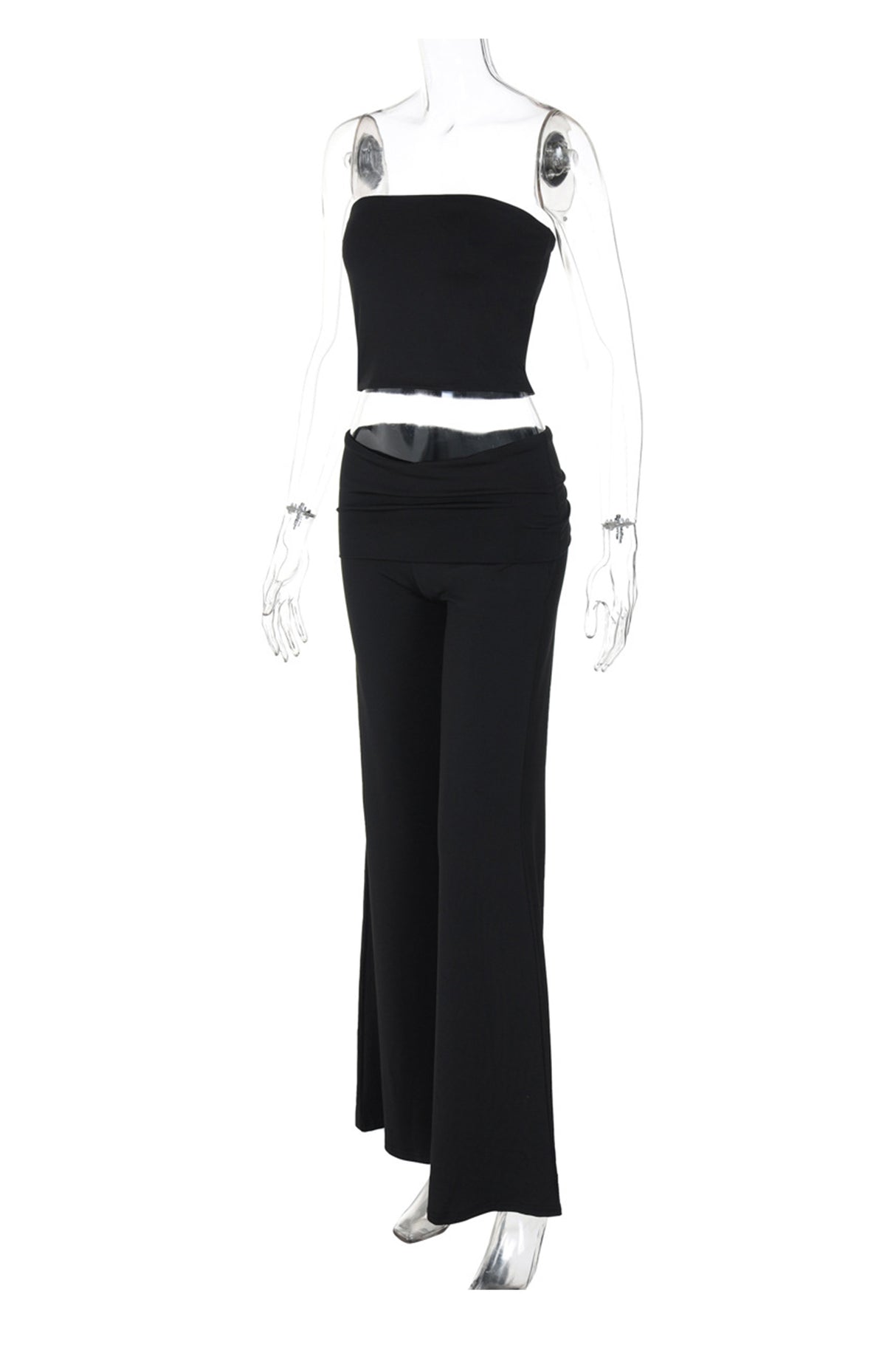 Arolora Solid Tube Top Stacking Flare Pants Set