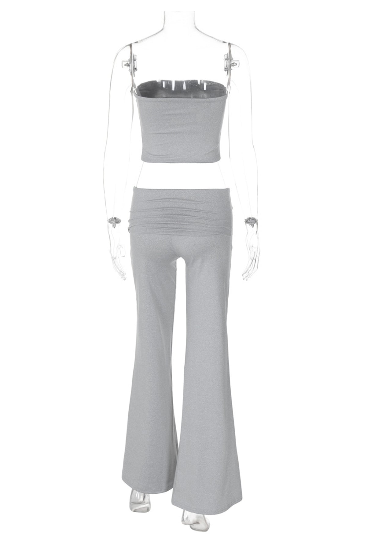 Arolora Solid Tube Top Stacking Flare Pants Set
