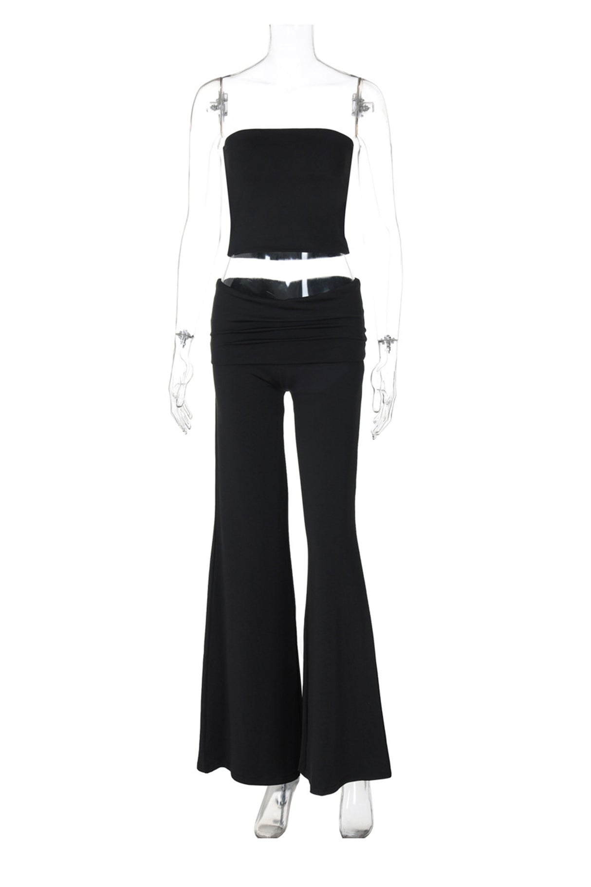 Arolora Solid Tube Top Stacking Flare Pants Set