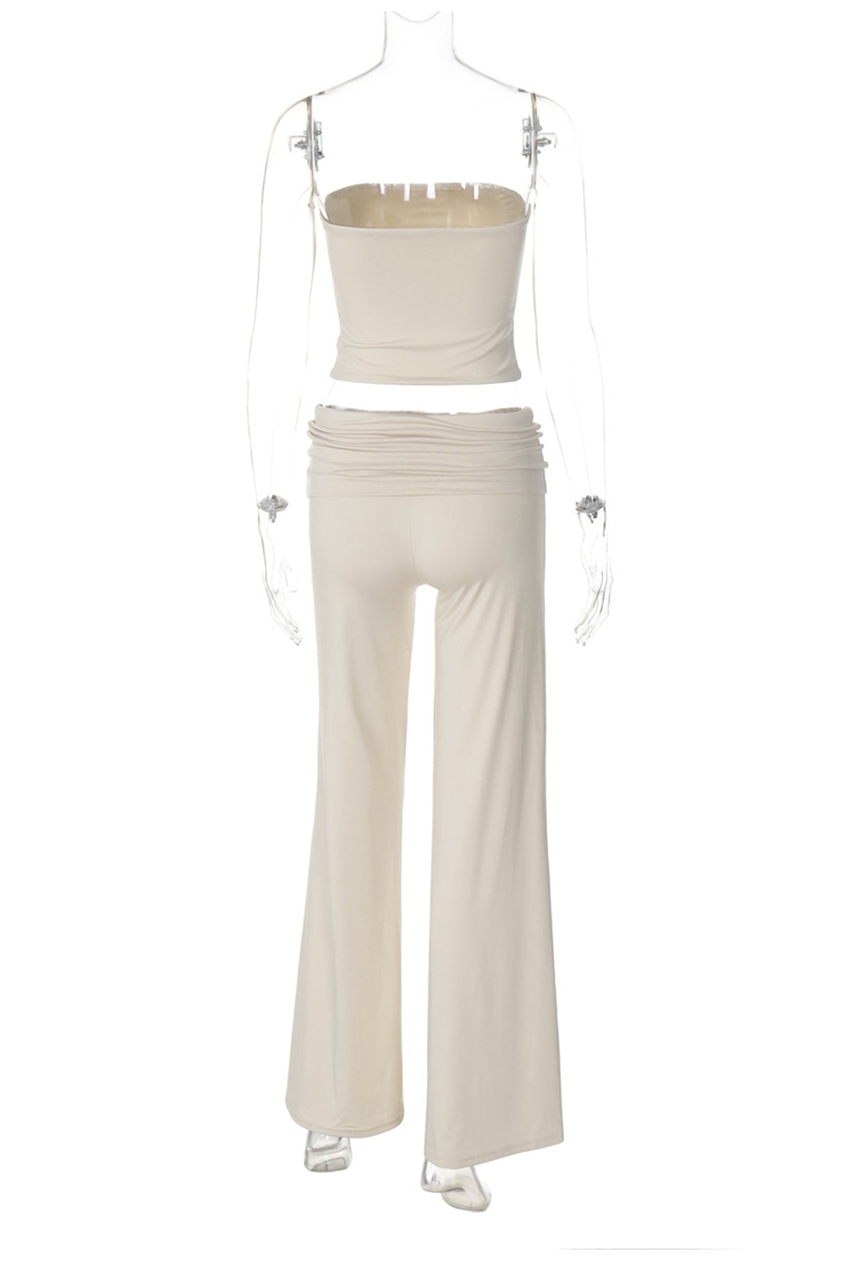Arolora Solid Tube Top Stacking Flare Pants Set