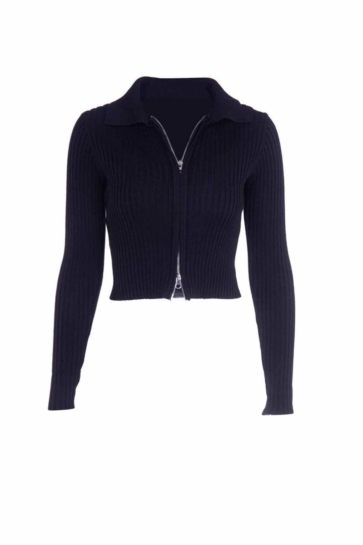 Solid Two-way Zipper Knit Cardigan