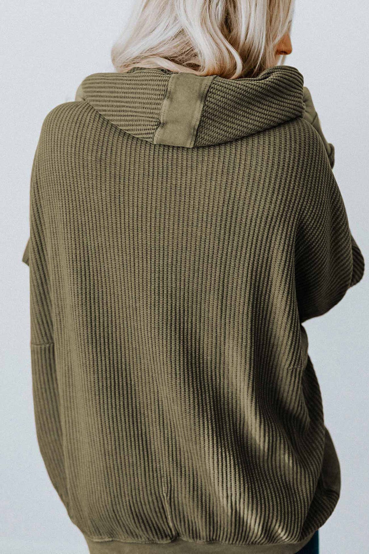 Solid Waffle Zipper Hoodie