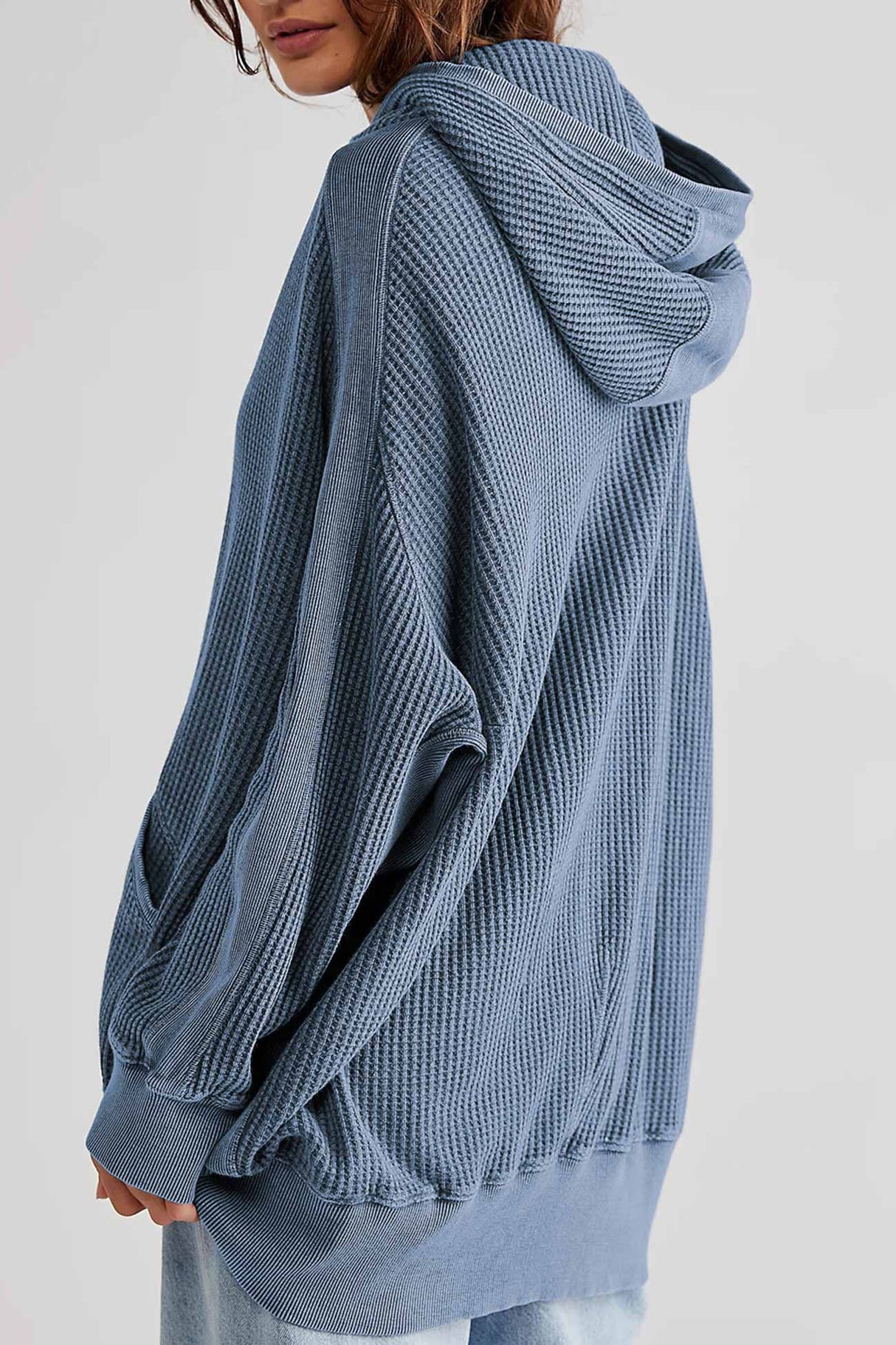 Solid Waffle Zipper Hoodie