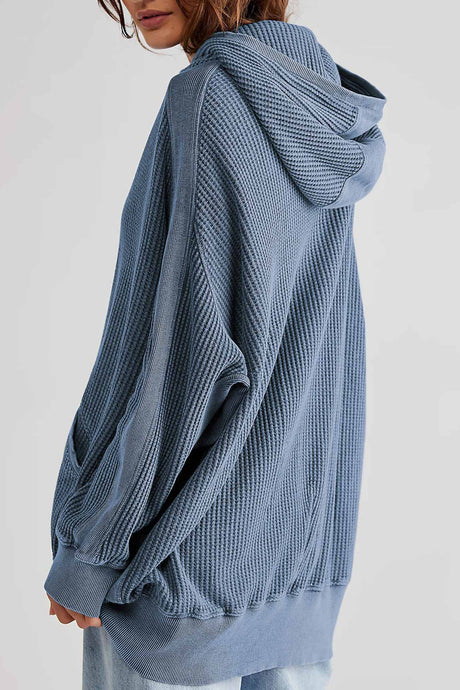 Solid Waffle Zipper Hoodie