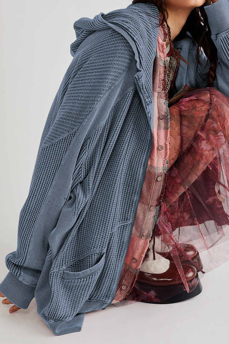 Solid Waffle Zipper Hoodie