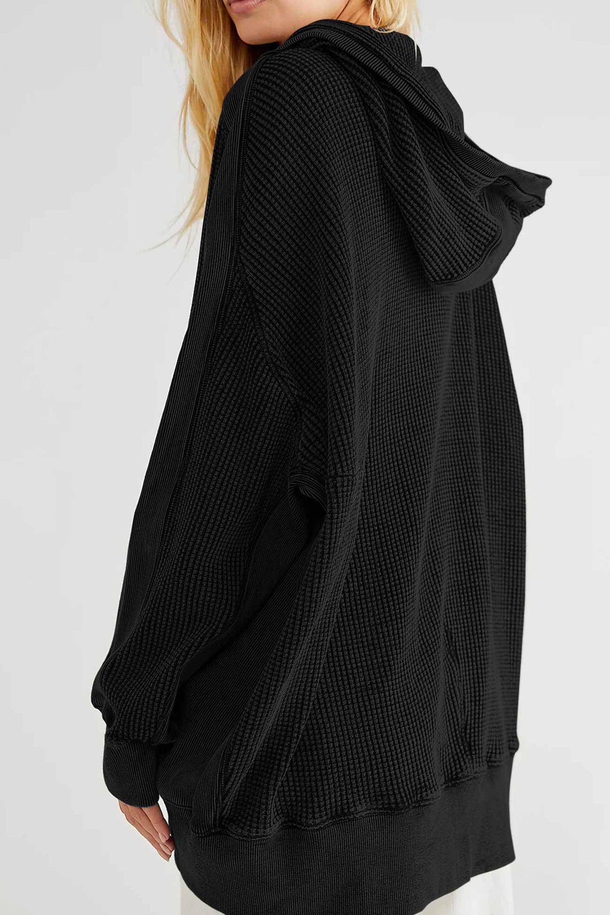 Solid Waffle Zipper Hoodie