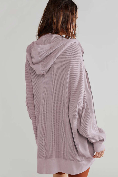 Solid Waffle Zipper Hoodie