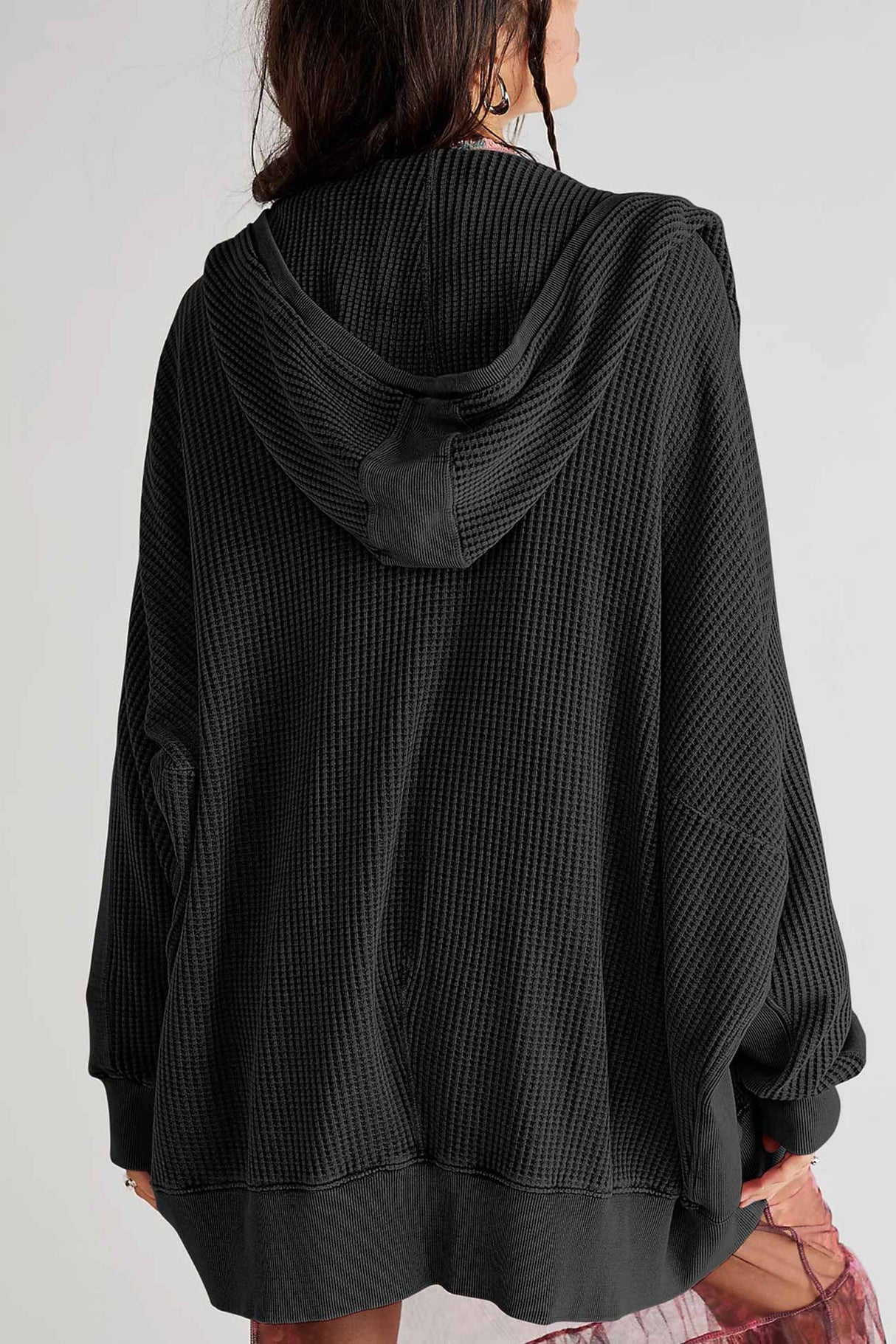 Solid Waffle Zipper Hoodie