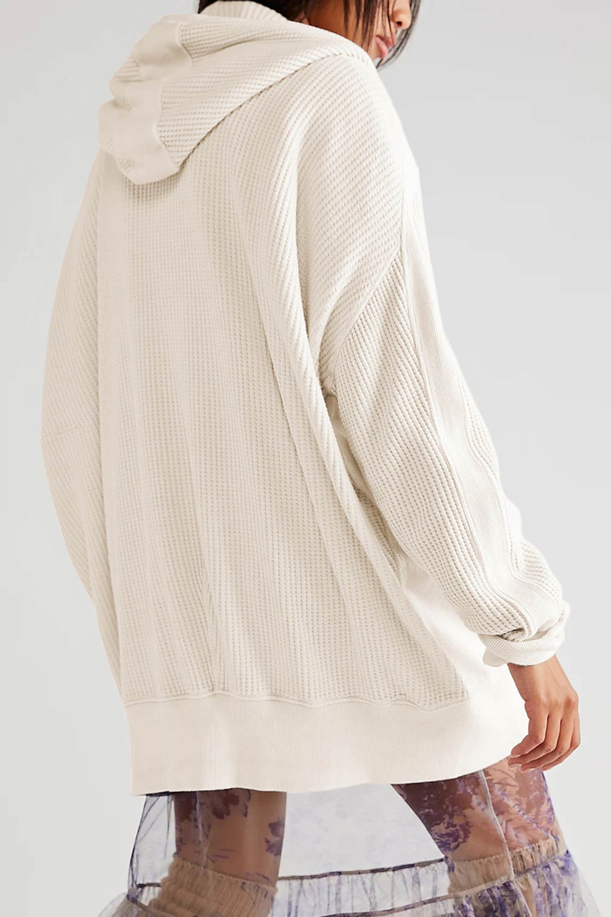 Solid Waffle Zipper Hoodie