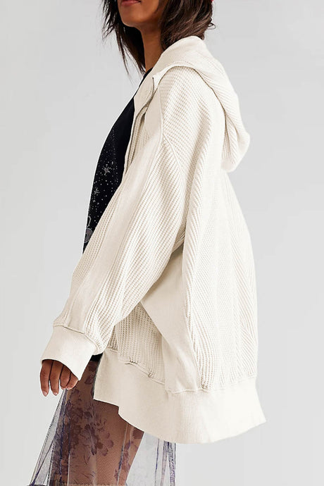 Solid Waffle Zipper Hoodie