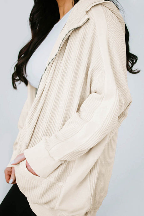 Solid Waffle Zipper Hoodie