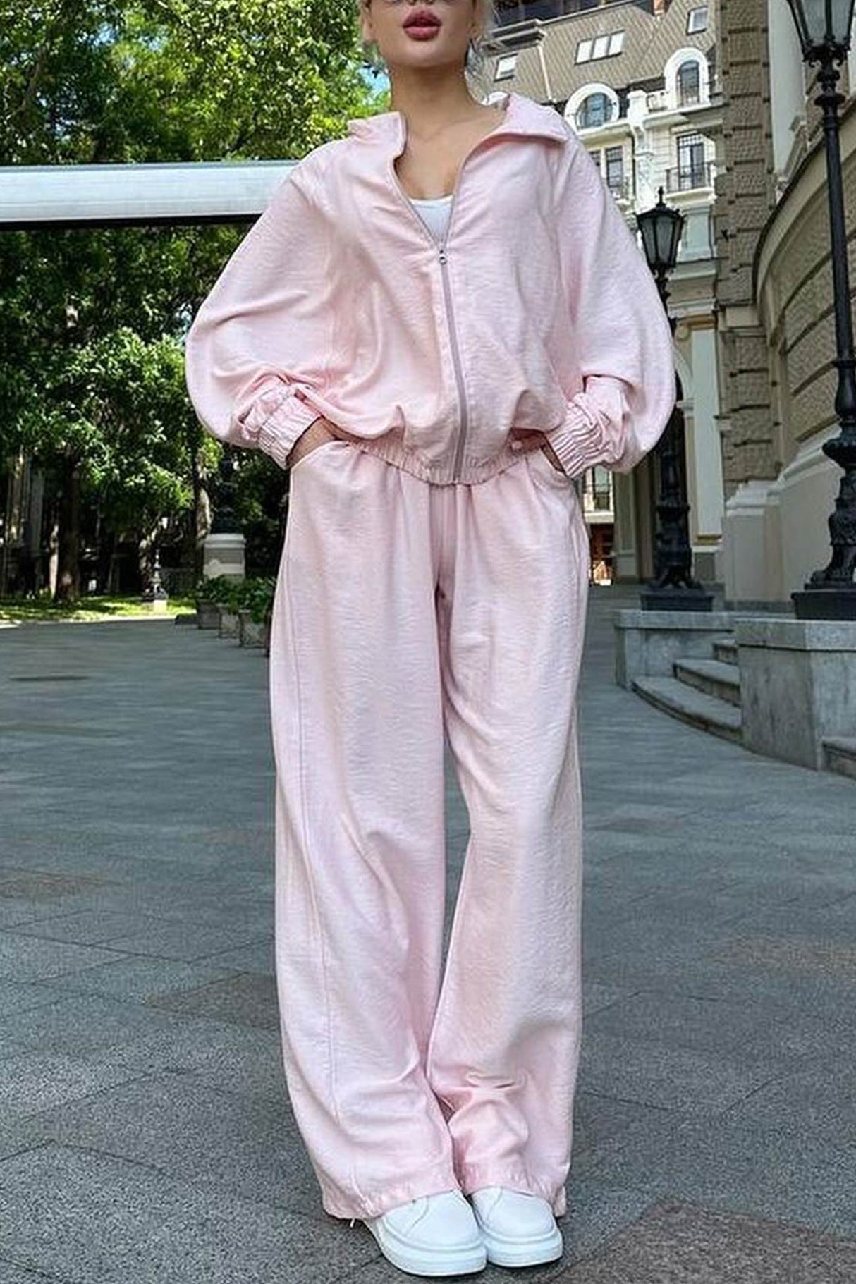 Solid Zip-up Long Sleeve Tracksuits