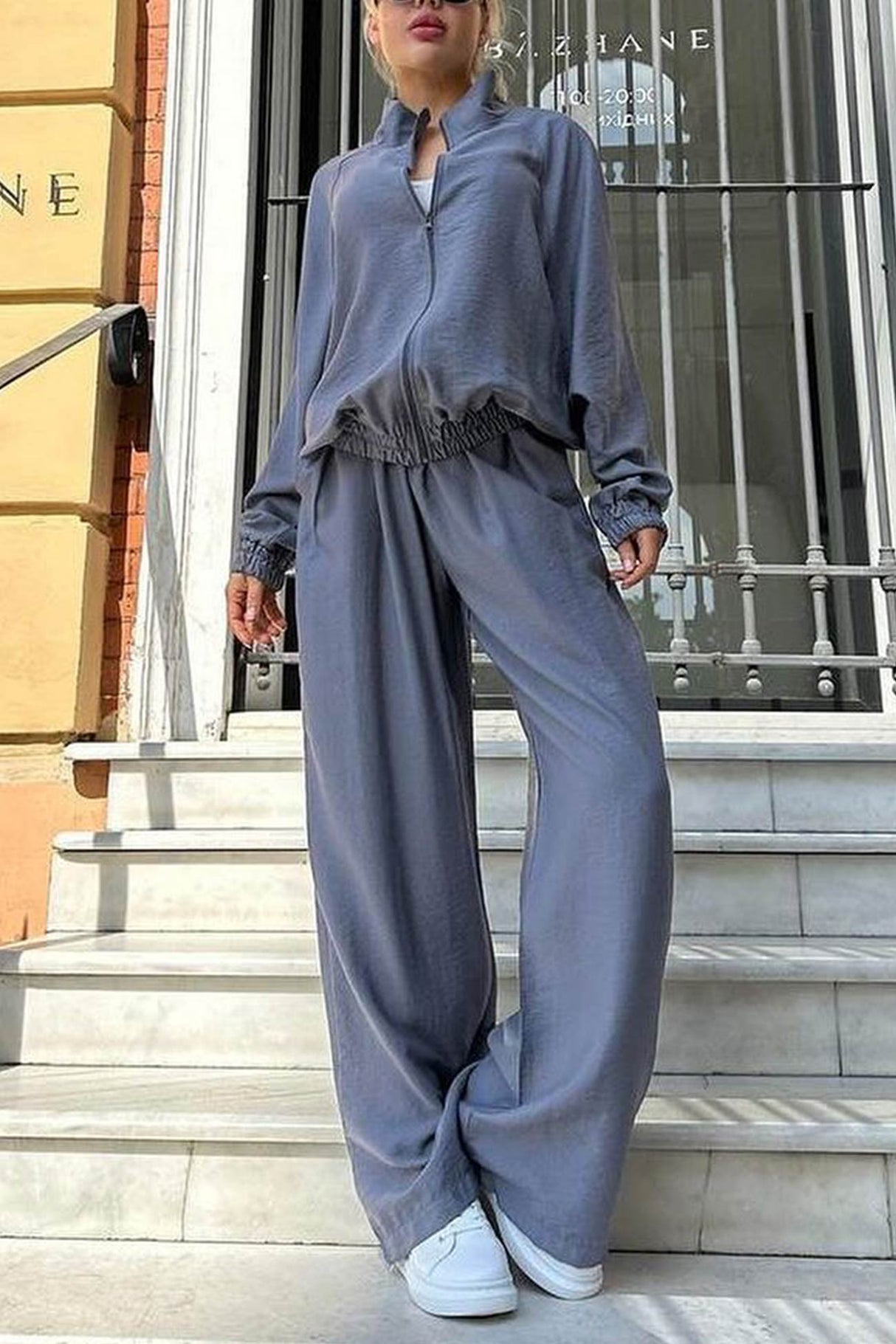 Solid Zip-up Long Sleeve Tracksuits