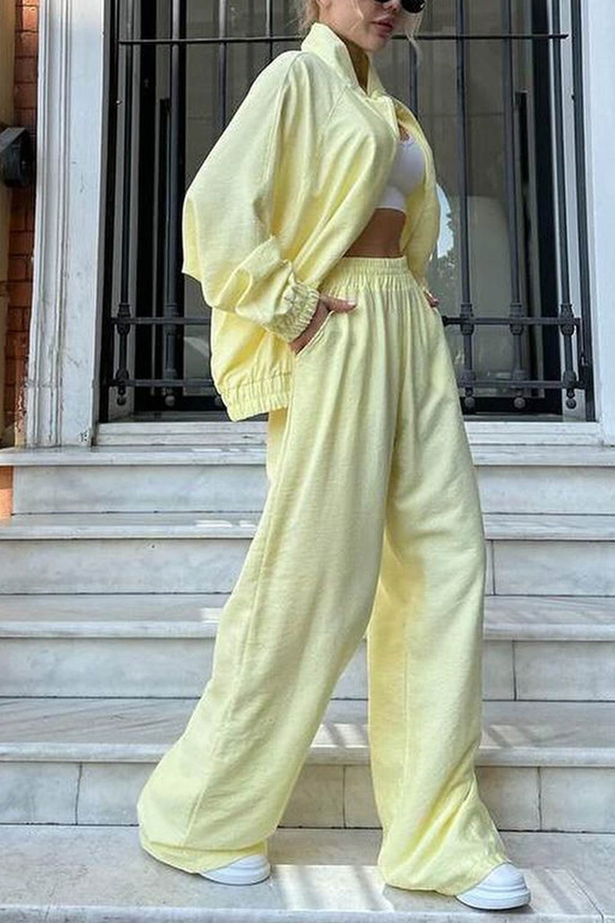 Solid Zip-up Long Sleeve Tracksuits