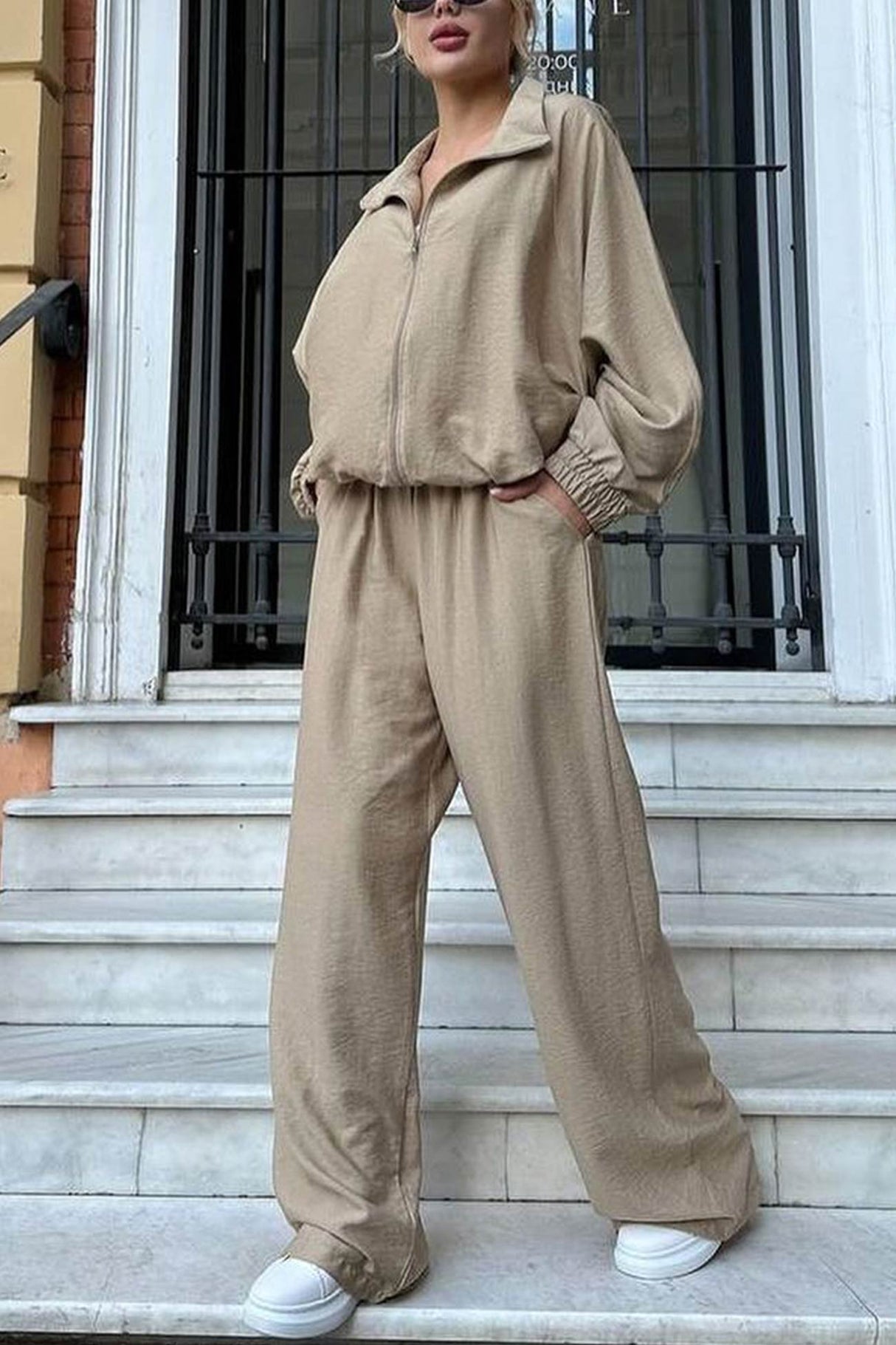 Solid Zip-up Long Sleeve Tracksuits