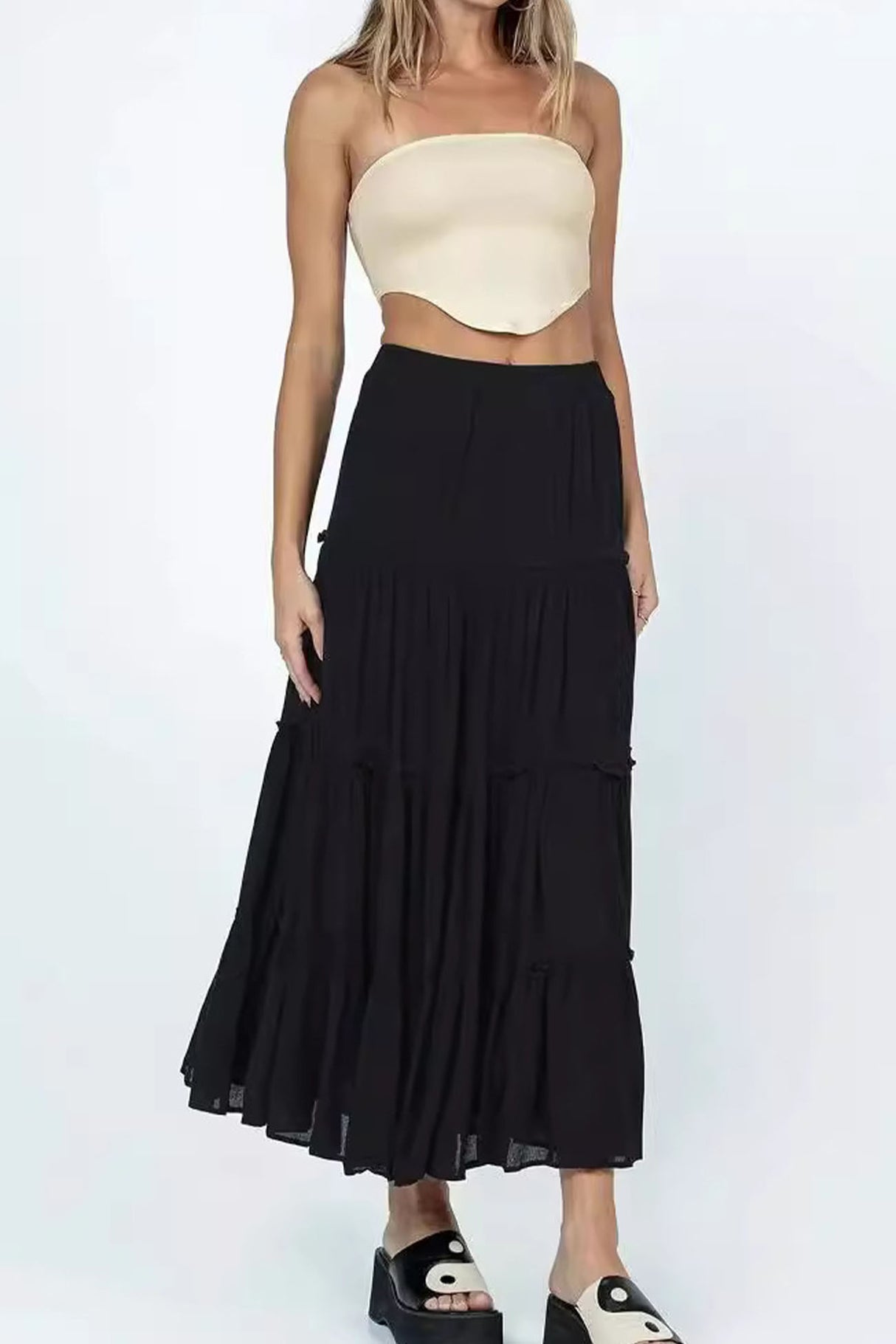 Solid Color Ruffled Tiered Skirt